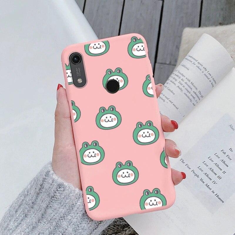 Милый мультяшный чехол для Huawei Y6 2019 с отверстием для пары, синий цветочный столик, мягкий чехол из ТПУ для Huawei Y6 2019, розовый узор, большое сердце, противоударная защитная задняя сумка