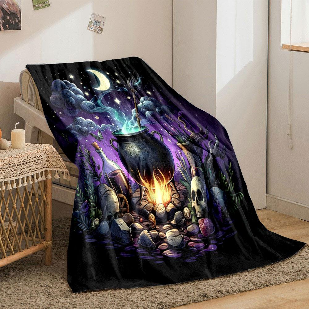Moonlit Witch's Cauldron Scene print blanket soft and cozy perfect for the living room bed sofa or a nap,gift
