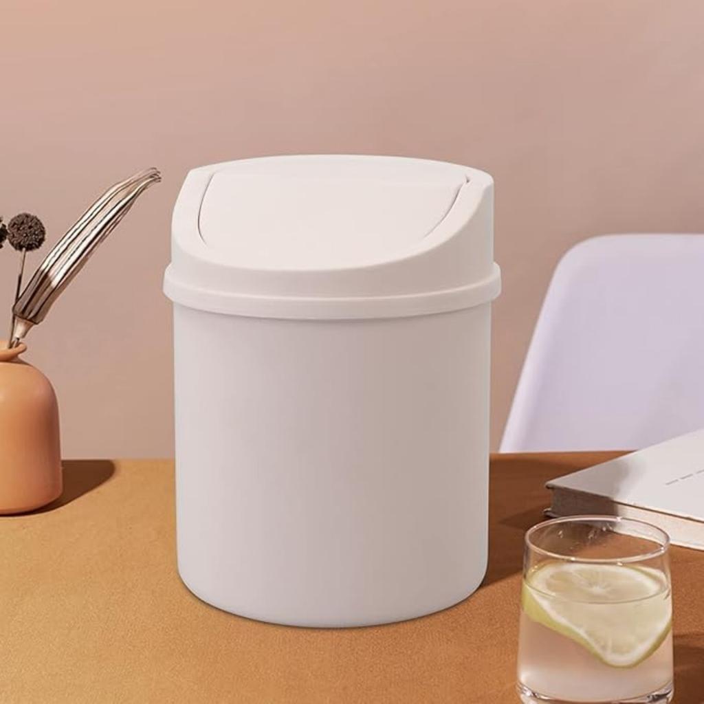 Plastic Mini Desktop Trash Can with Swing Lid, Tiny Swing Top Garbage Can, Pink