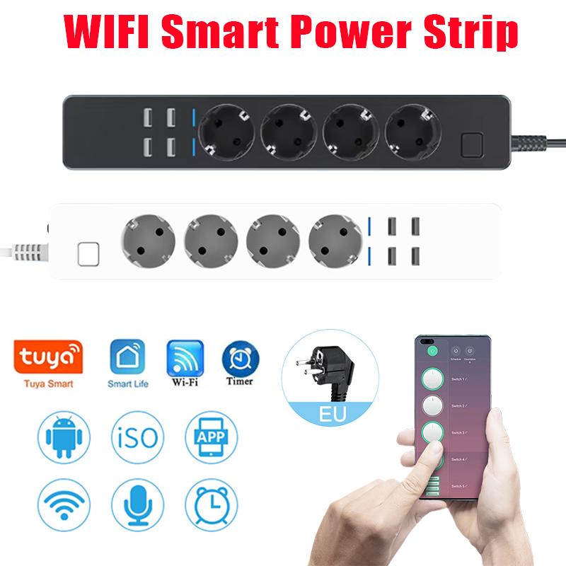 Умная Wi-Fi удлинитель с 4 розетками переменного тока + 4 USB, EU вилка, Переключатель-таймер, Розетка, Управление по времени, Bluetooth-управление, Многофункциональная розетка