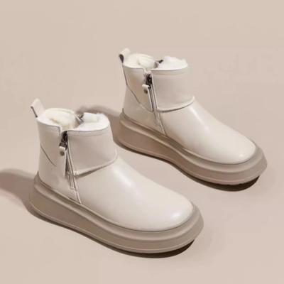 Женская повседневная обувь с круглым носком на плоской подошве, короткая, плюшевая внутри, зимняя новая теплая женская обувь 2024 года, ботинки, женская обувь для женщин, ботинки