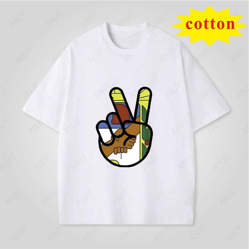 American Peace Gesture Printed Tshirt 4th Of July Independence Day Cotton Casual Round Neck Short Sleeve