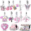 Charms Pink Car Butterfly Handbag Beads Fit Bracelet Copper Original Women Jewelry Fine Gift Diy Accessory