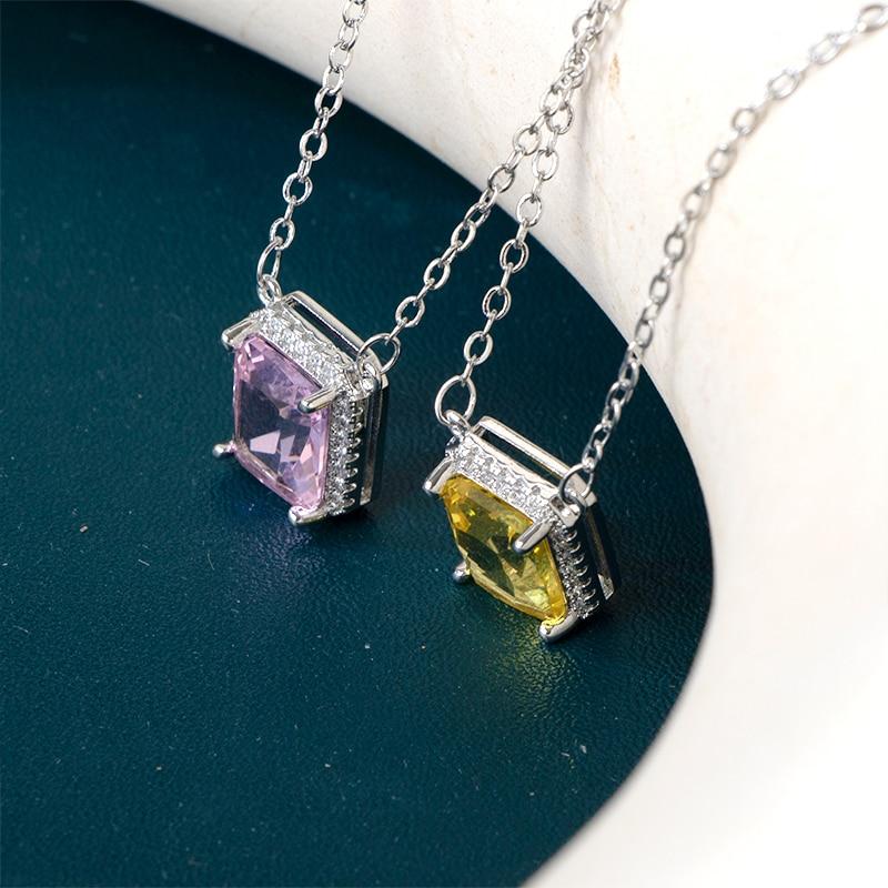 BELLA BOX Ярко-розовый/желтый кулон с фианитом, ожерелье для женщин, серебряный цвет, О-цепочка, модные нежные аксессуары для вечеринок для девочек, ювелирные изделия