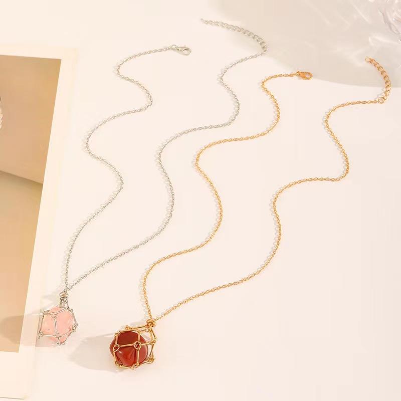 Приграничный сменный кристалл необработанный камень сетчатый карман плетеный металлический сетчатый карман ожерелье бамбуковый кулон ожерелье цепочка для свитера регулировочная цепочка