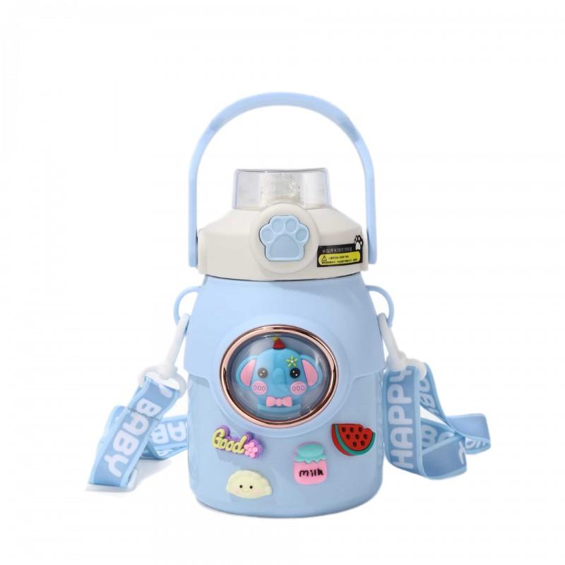 Cute Cartoon Kids Insulated Stainless Steel Water Bottle With Handle Straw 650ml Vacuum Thermos School Travel