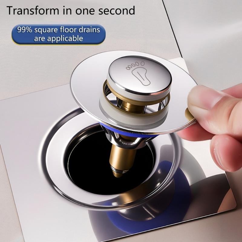 Foot Floor Drain Strainer Bounce Type Square Shower Drain Hair Catcher Strainer for Bathroom Shower Easy to Use