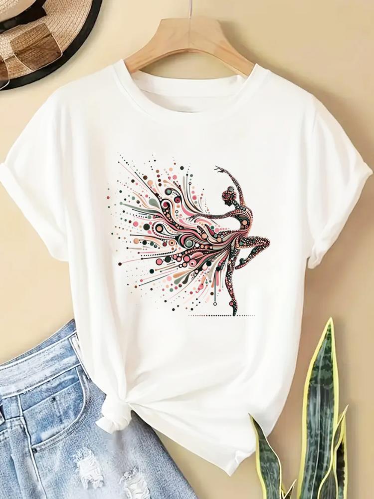 (Азиатский размер) Футболка в милом цветочном стиле Модная женская футболка Топ Одежда Повседневная с принтом Женская Графическая с коротким рукавом