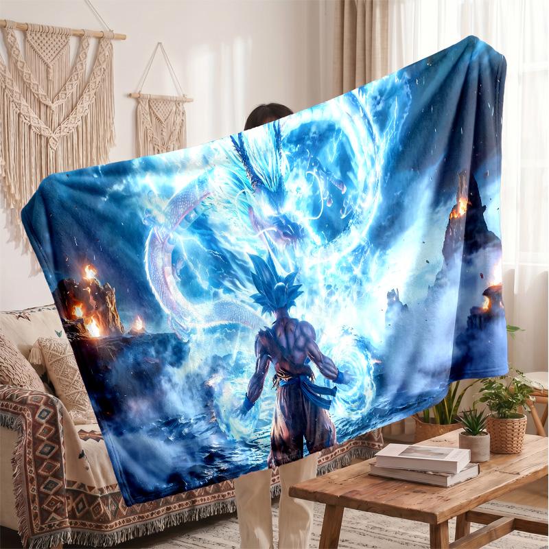 Goku Printed Flannel Blanket, Skin Friendly Warm Throw for Indoor Couch Bed Daily Use