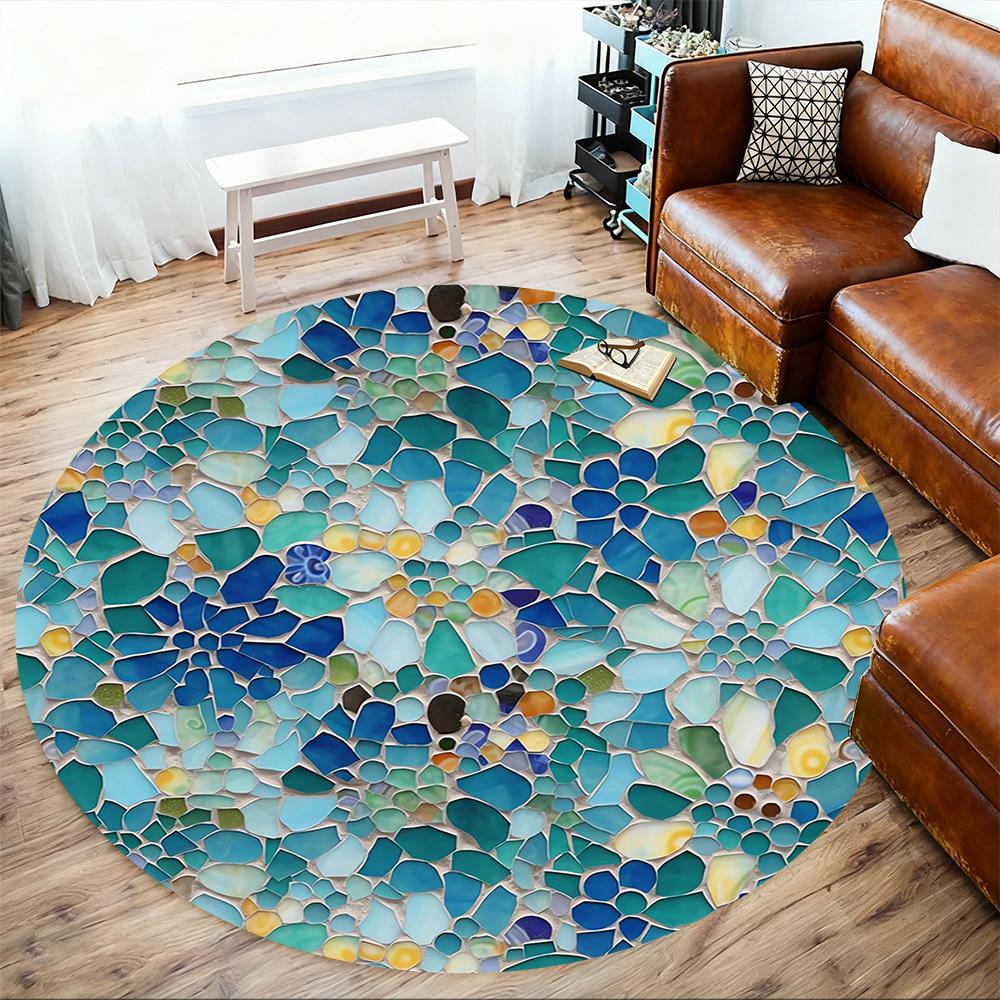 1pc mosaic art Round Chair mat Area Rug - Non-Slip, Floor Mat for Office, Bedroom, and Indoor Decor c1118146