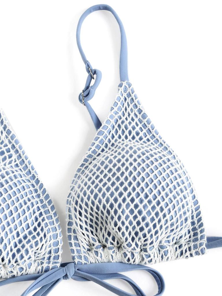 ZAFUL Женский сетчатый сетчатый топ с завязками, декорированный ракушками, с треугольными стрингами, танга, двухсекционный купальник-бикини