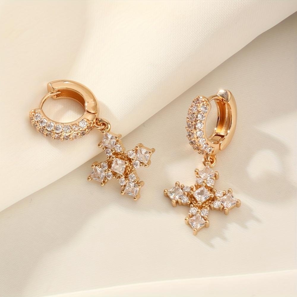 Fashion Cross Earrings for Women 2025 New Golden Zirconia Drop Earring Statement Party Jewelry Accessories