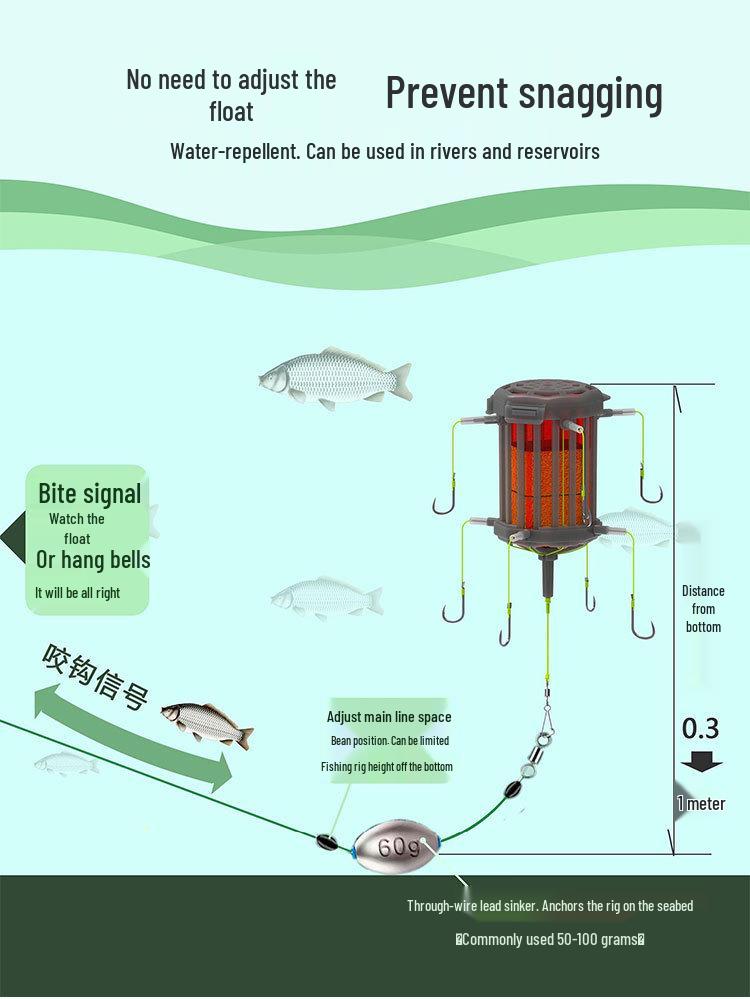 Клетка-ловушка с крючком для ловли толстолобика и белого амура на дне с плавающей откидной пластиной для донной ловли амура