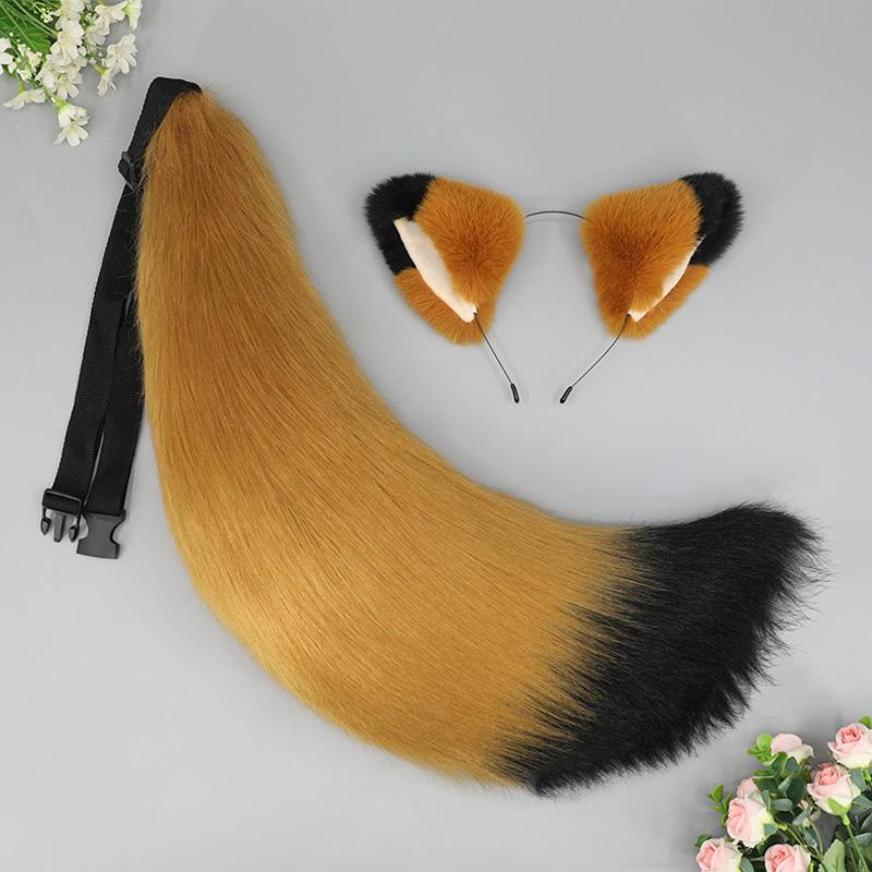 1 шт., модные повязки на голову в стиле Лолиты, пушистые хвостовые уши, головные уборы, комплект из искусственного меха, принадлежности для косплея, комплект с хвостом
