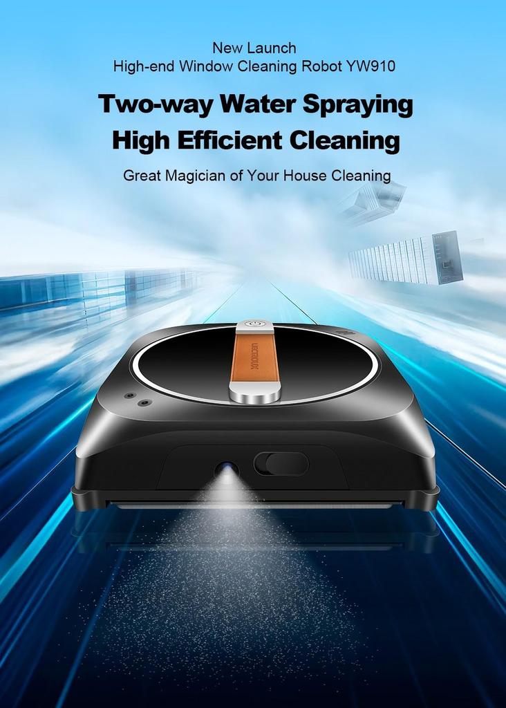 Восстановленный робот для мытья окон Liectroux YW910, двойное распыление воды, вакуумное всасывание 3000 Па, лазерный датчик, управление через приложение и пульт, функция памяти