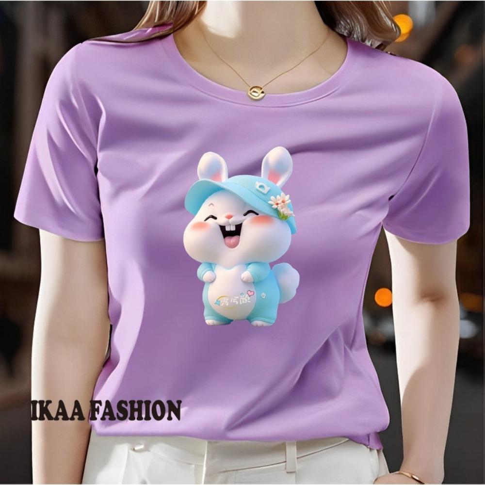 Летний женский топ-футболка с коротким рукавом и принтом спереди, удобная и дышащая ткань, повседневный и спортивный стиль, подходит для весны и лета