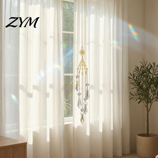 Glittering Garden Pendant Crystal Suncatcher, Rainbow Maker Prism Hanging Wind Chime, Boho Room Decoration for Window, Balcony, Garden, Patio