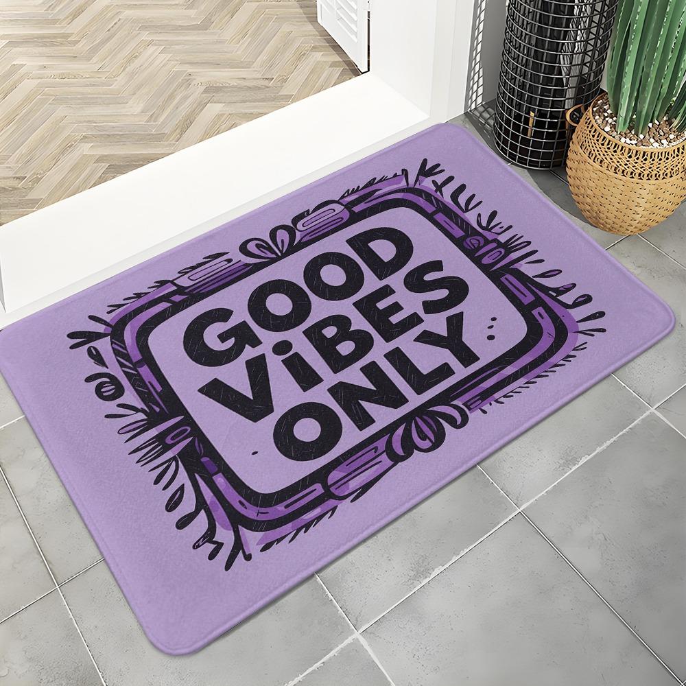 1pc Bohemian Style "Full of Positive Energy" Door Mat - Purple Mat with White Letters And Bohemian Border, Machine Washable Indoor/Outdoor Mat for Fro