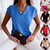 Summer Solid Short Sleeve V-Neck Women's Blouse Ladies Clothing