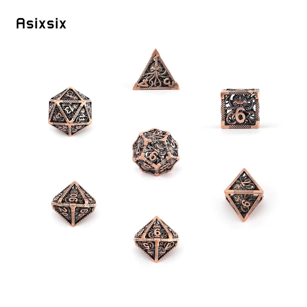 7 шт. медные металлические кубики в виде кальмара, набор полых металлических многогранных кубиков, подходящий для ролевой игры, настольной игры, карточной игры