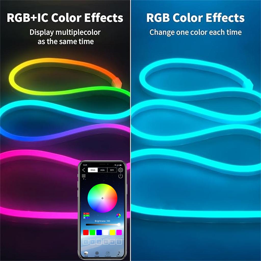 24V RGB Неоновая лента 3/5/10 м Светодиодные водонепроницаемые неоновые веревочные огни Bluetooth пульт дистанционного управления Синхронизация с музыкой Для помещений и улицы Игровой