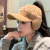 Autumn and Winter Knitted Empty Top Hat Letter Fleece Hat Women's Outdoor Cycling Windproof Warm Ear Hat