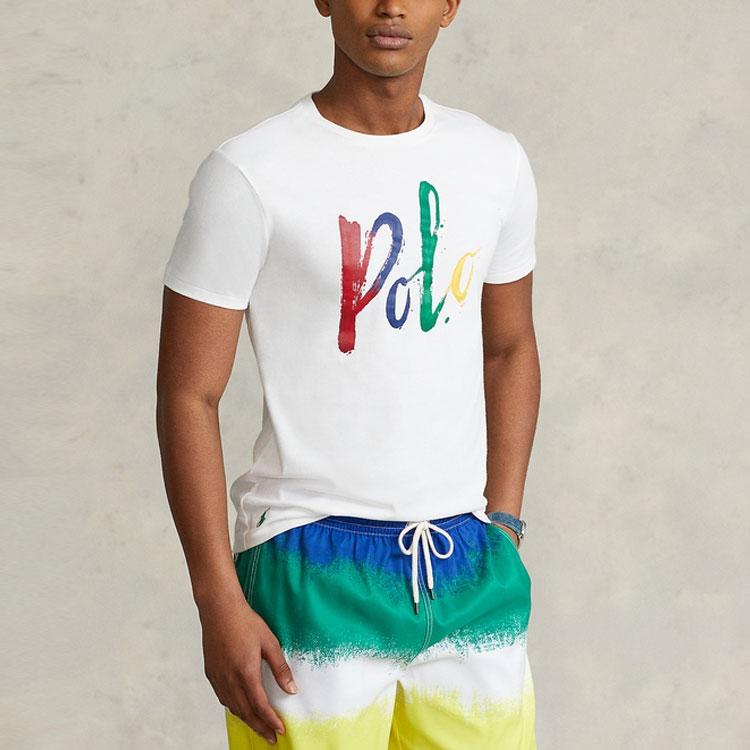Polo Ralph Lauren SS22 Однотонная футболка с принтом букв, с круглым вырезом и короткими рукавами, мужская, топы, белая, MNPOTSH1N821226-100