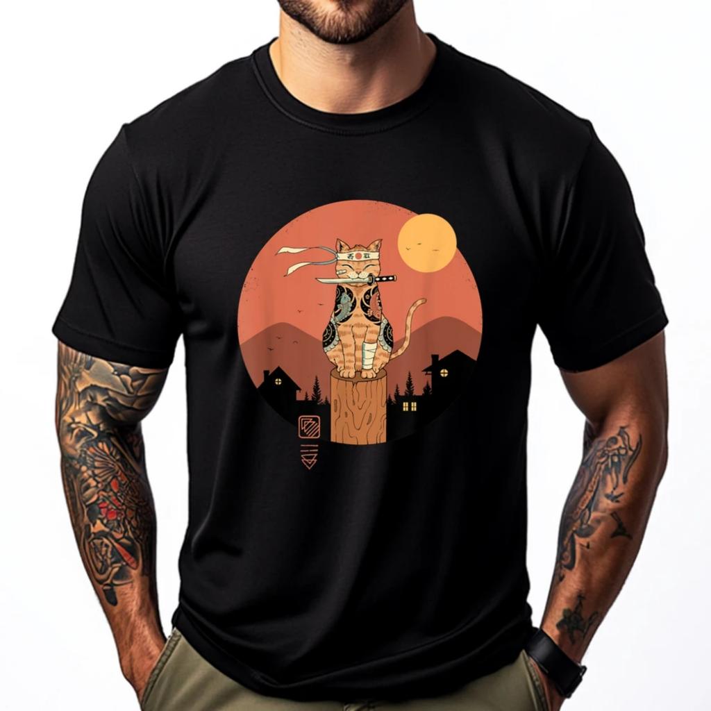 Кот Воин Ниндзя 3D Печатные Футболки Camisetas Дизайнерская Футболка Мужская Мем Футболка Графические Футболки Мужская Одежда Футболка Мужская