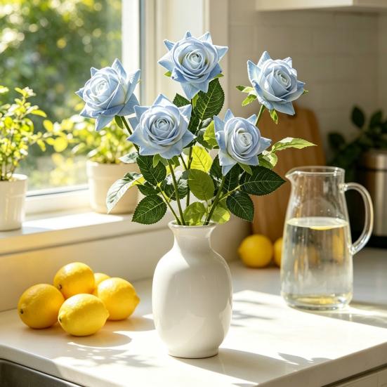 Искусственный цветок розы из шелка, Искусственные цветы розы, Искусственные цветы розы с ощущением прикосновения, с стеблем, для домашнего офиса, Цветочная композиция, Свадьба, В помещении