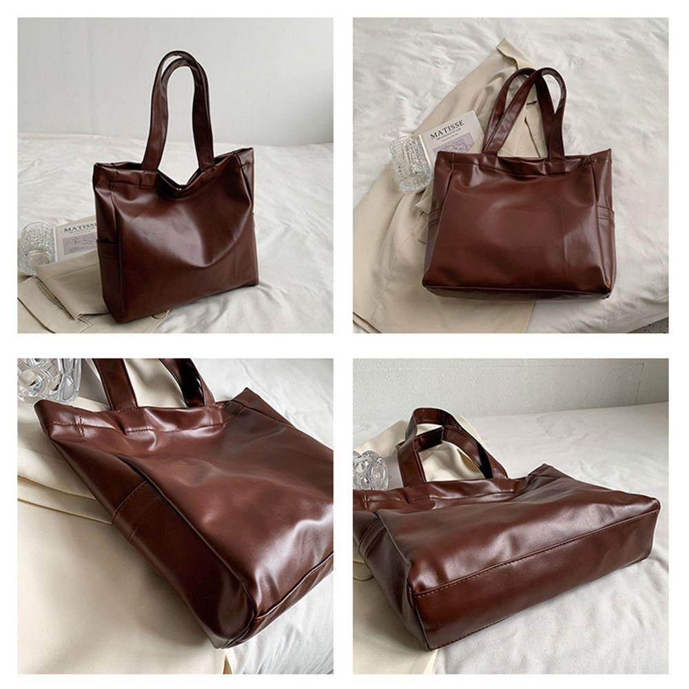 Vertical Square Large Capacity Handbag Solid Color Portable Shoulder Bag College Student
