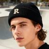 1pc Solid Color Letter R Rolled Edge Knitted Hat for Men and Women,Simple and Warm Beanie for Daily Use or As A Gift for Friends