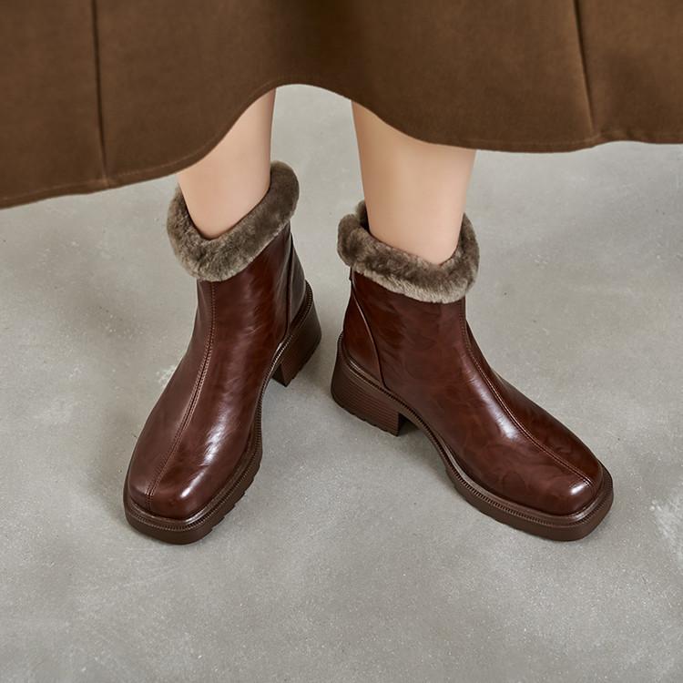 2025 Autumn and Winter Pure Wool Warm Snow Boots Cowhide Thick-soled Thick-heeled Short Boots Winter Thickened Cotton Boots