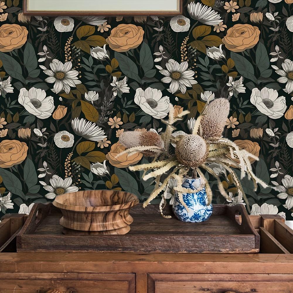 1 рулон Богемские цветочные розы на черном фоне Винтажная контактная бумага Съемная водонепроницаемая настенная плитка Декор для самоклеящихся обоев