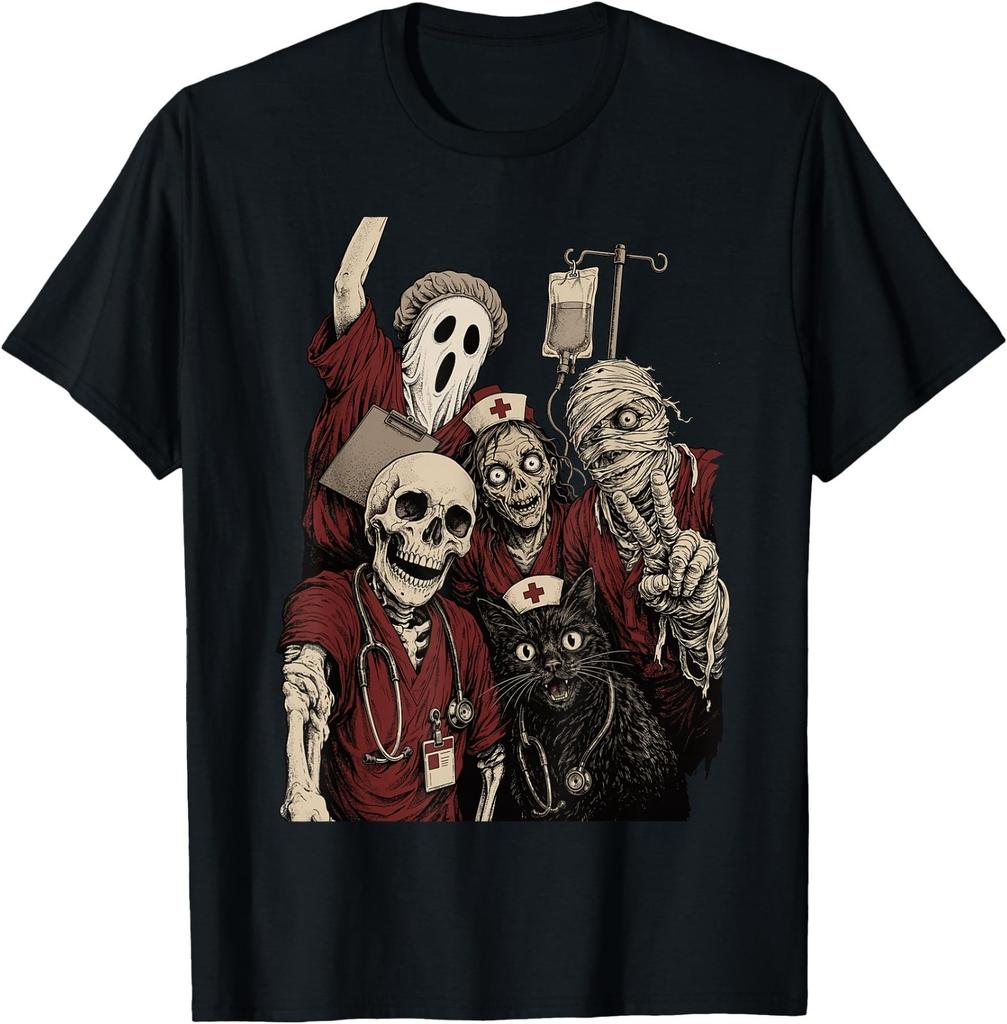 Halloween Nurse Squad Skeleton Spooky Nursing Crew RN Scrubs T-Shirt
