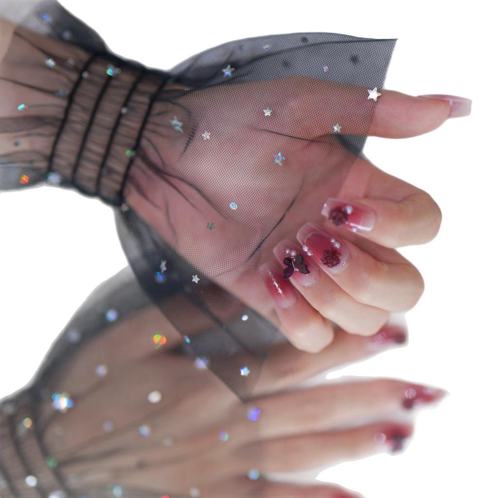 Star Glitters Mesh Arm Sleeves For Nail Photography Studio Breathable Shining Cuff Sleeves Armwear Fashion Accessories