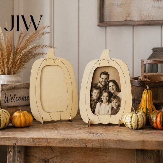 Handmade Photo Holder Wooden Pumpkin Frame, Halloween Thanksgiving DIY Paintable Craft for Kids, Blank Picture Frame Wood Holder, Fall Harvest