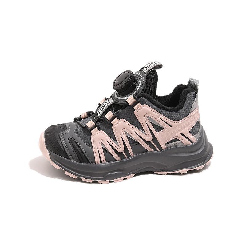 Children's Fashionable Outdoor Casual Rotating Buckle Hiking Shoes, New Autumn and Winter Cotton-Lined Running Shoes for Boys and Girls