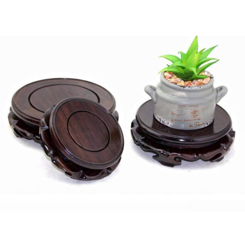 Round Wooden Flower Stand, Natural Ebony-Look Black Catalpa Wood, for Lotus Flowers, Buddha Statues, Display Shelves, Collectibles, and Bonsai (Size