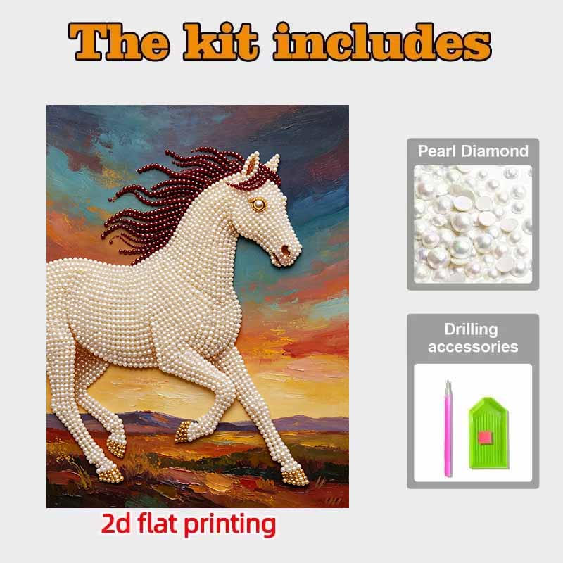 Horse 5D Pearl Painting Handmade DIY Home Office Desktop Decoration Painting Threedimensional