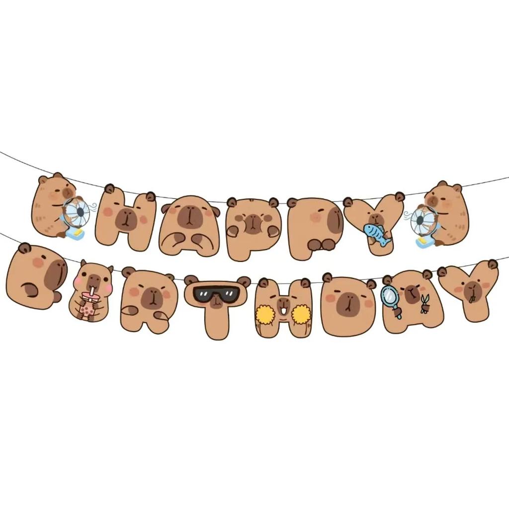 1set Cartoon Kapibala Happy Birthday Banner Capybara Hanging Garland for Kids Birthday Baby Shower Party Background Decor Party