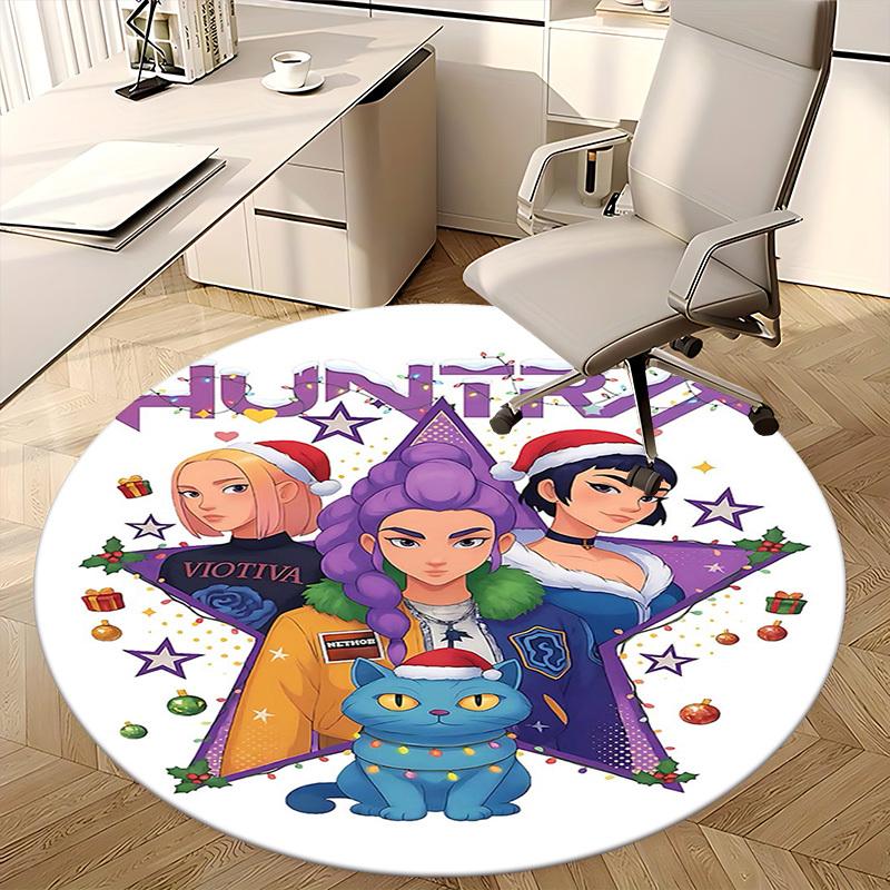 1pc Huntit Christmas Edition Round Carpet Anime Cartoon Design, Festive Gift