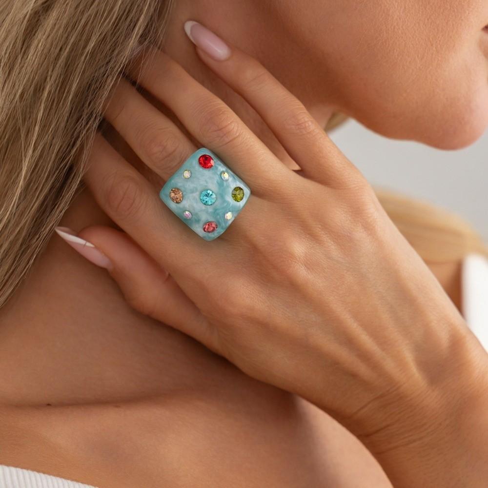 Square Shape Colorful Rhinestone Rings Jewelry Gift Irregular Geometric Rings Valentine's Day