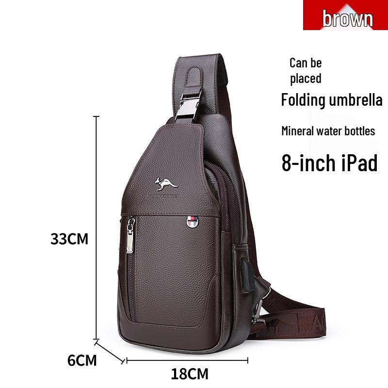 Men's Genuine Leather Crossbody Chest Bag - Trendy & Casual Small Backpack