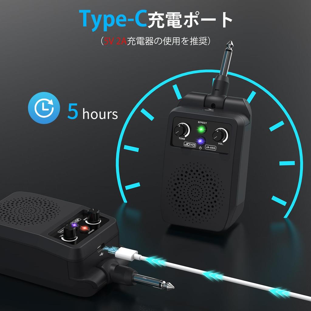 JOYO 5W Компактный мини-усилитель для электрогитары с 4 эффектами и ревербератором, Bluetooth, Перезаряжаемый, 6.35 мм штекер, Встроенный