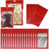 100 PCS-7x10 Resealable Mylar Bag, Red, For Food Storage, Resealable Mylar Bag With Clear Window