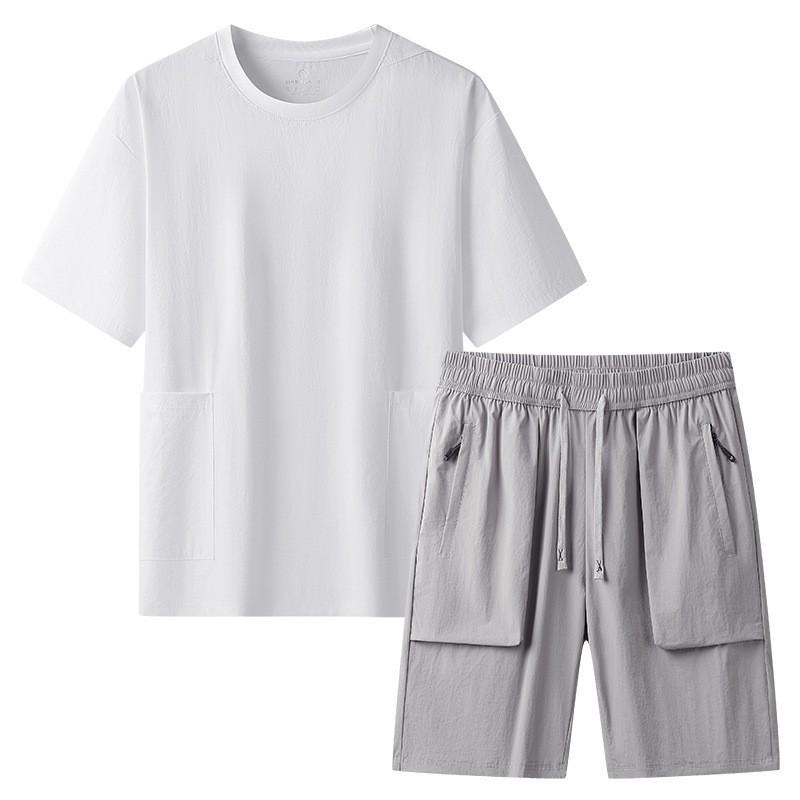 Mens Tracksuit Quick Dry Ice Short Sleeve T-shirt Shorts Gym Workout 2 Piece Set