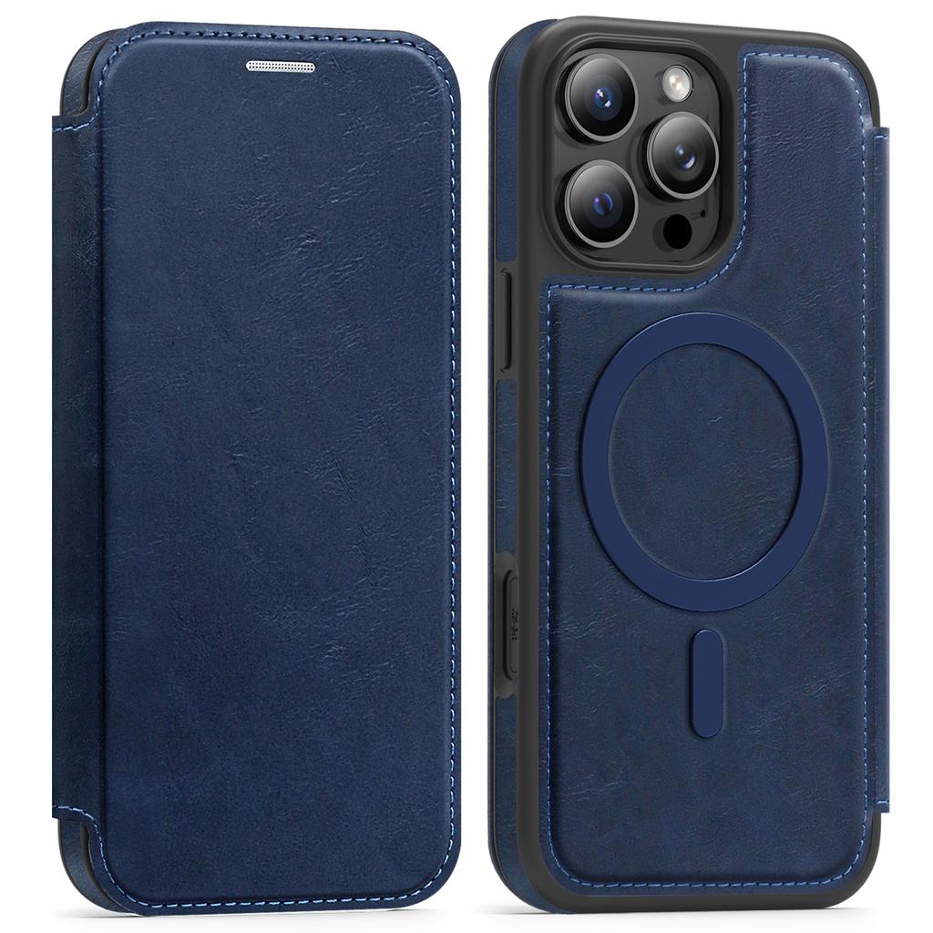 For iPhone 15 Pro Max Case Compatible with MagSafe RFID Blocking Card Holder Leather Phone Cover