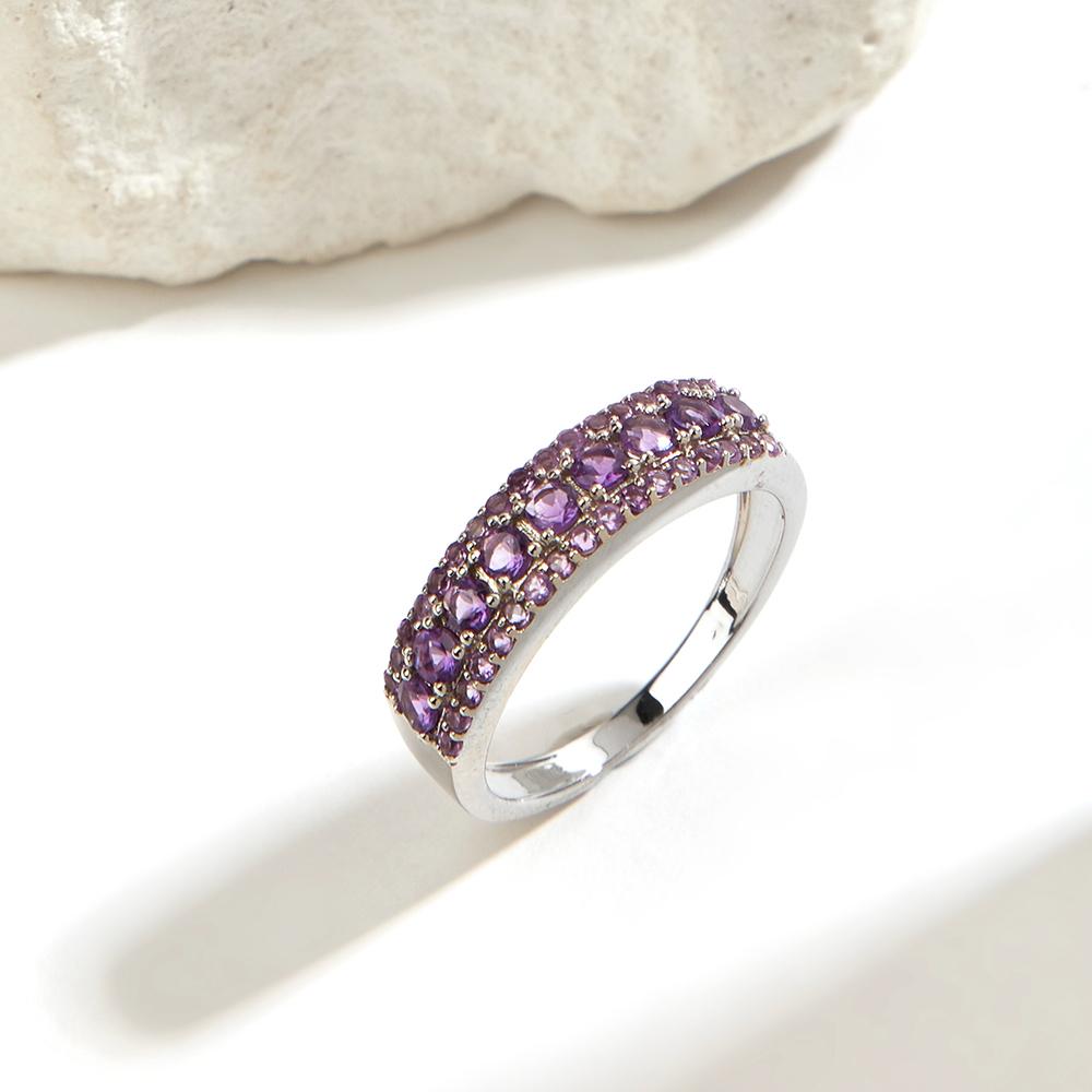 Великолепный дизайнерский серебряный комплект колец и сережек для женщин, натуральный аметист, февральский камень, модные украшения для особых случаев, подарок