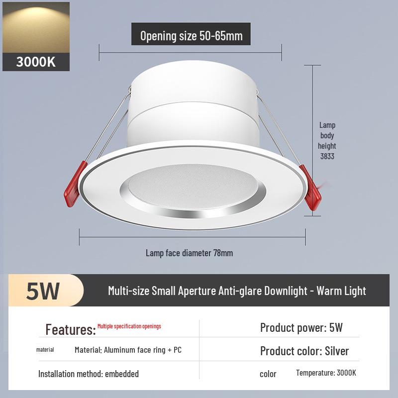 2-Inch Round Recessed Downlight, 56.5cm Opening, 35.5cm Small Ceiling Light, Home Mini