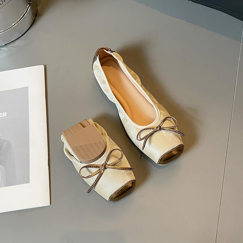 Женские повседневные туфли на плоской подошве с квадратным закрытым носком и бантом, удобные нарядные туфли на плоской подошве, мягкие балетки на плоской подошве для женщин, обувь для ходьбы